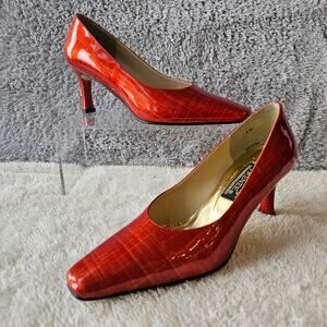 Vintage J Renee Women's Leather Sunset Pump Heels Size 8M Orange Romantic Office